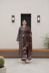 BROWN STONE WITH MULTI PRINT Printed Premium Lawn Full Suit 3pc Suit (Unstitched)