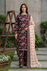 BLACK WITH MULTI PRINTED LAWN SUIT WITH VOILE DUPATTA 3Pc (Unstitched)