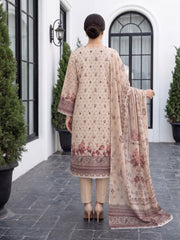 DESERT SAND WITH MARRON Digital Printed 3Pc suit with Luxury Voile Dupatta(Unstitched)
