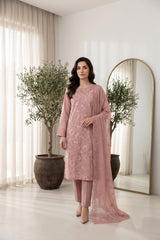 BLUSH PINK Chiffon Embroidered 3Pc Suit (Unstitched)