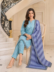 FEROZI WITH DARK & LIGHT PURPLE PRINTED LAWN SUIT WITH VOILE DUPATTA 3Pc (Unstitched)
