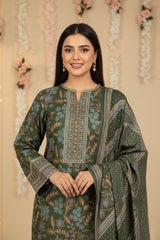 BRITISH RACING GREEN 3Pc Premium Dhanak Printed Suits (Unstitched)