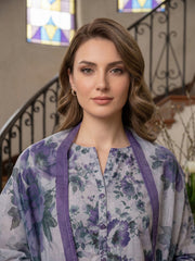 BASE LIGHT BLUE GRAY WITH PURPLE GREEN Digital Printed 3Pc suit with Luxury Voile Dupatta(Unstitched)