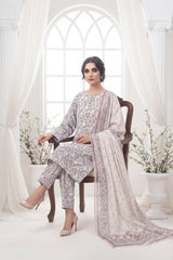 BASE BRIGHT CREAM WITH MULTI PRINT Digital Printed Full Suit (3Pc) suit with Luxury Voile Dupatta(Unstitched)
