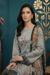 ASH GRAY WITH MULTI PRINT Premium Swiss Voile 3 PC Printed Suit (Unstitched)