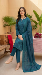 EGYPTIAN BLUE Premium Swiss Voile 3Pc Printed Suit (Unstitched)
