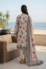 LIGHT GRAY WITH MULTI PRINTED LAWN SUIT WITH VOILE DUPATTA 3Pc (Unstitched)