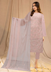 PEACHISH PINK & LIGHT GREEN Chiffon Embroidered 3Pc Suit (Unstitched)