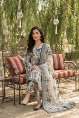 CREAM & BLACK  LAWN SUIT WITH VOILE DUPATTA 3Pc (Unstitched)
