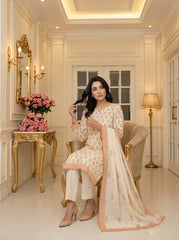 PASTEL IVORY Supreme Lawn 3pc suit with Luxury Voile Dupatta