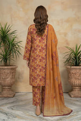 GOLDEN BROWN WITH MULTI PRINT Printed Full Suit with FANCY ZARI Dupatta 3pc (Unstitched)