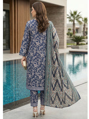 DARK BLUE WITH MULTI PRINTED LAWN SUIT WITH VOILE DUPATTA 3Pc (Unstitched)