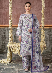 PEARL GRAY WITH MULTI PRINT CAMBRIC LAWN SUIT WITH VOILE DUPATTA 3Pc (Unstitched)