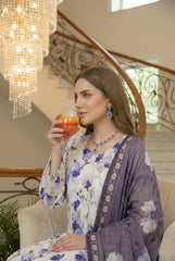 WHITE & PURPLE HAZE WITH MULTI PRINT Printed Full Suit with Luxury ZARI Dupatta 3pc (Unstitched)