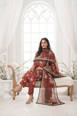 VIVID MAROON WITH MULTI PRINT Printed Premium Lawn Full Suit 3pc Suit (Unstitched)