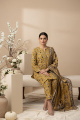 BASE OLIVE GREEN BLACK GRAY PRINT 3pc Premium Doria linen suit with linen dupatta (Unstitched)