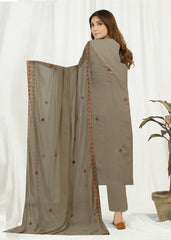 LIGHT MEHNDI GREEN ORANGE AND GOLD Chiffon Embroidered 3Pc Suit (Unstitched)