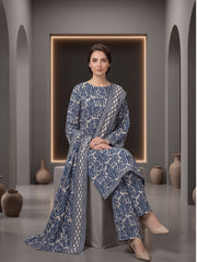 BLUE & IVORY PRINTED LAWN SUIT WITH VOILE DUPATTA 3Pc (Unstitched)
