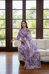 PURPLE & WHITE Printed Premium Lawn Full Suit 3pc (Unstitched)