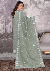 PISTACHIO GREEN AND OFF WHITE ORGANZA Embroidered with Beads and Handwork 3Pc Suit (Unstitched)