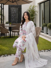 PEARL GRAY WITH MULTI FLORAL DIGITAL PRINTED PREMIUM LAWN WITH FANCY DIAMOND DUPATTA 3Pc Suit (Unstitched)