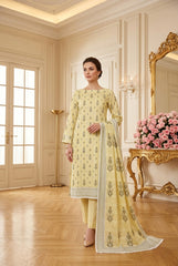 PASTEL YELLOW Supreme Lawn 3pc suit with Luxury Voile Dupatta