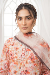BASE BEIGE PEACH PINK CREAMY PEACH & BROWN Printed Full Suit with FANCY ZARI Dupatta 3pc (Unstitched)