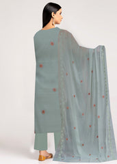 PISTACHIO GREEN WITH PINK AND PURPLE Chiffon Embroidered 3Pc Suit (Unstitched)