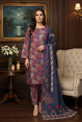 BASE NAVY BLUE WITH MULTI PRINT Khaddar Printed Suit with Khaddar Printed Dupatta 3pc Unstitched