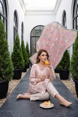 PINK WITH MULTI Premium Digital Lawn Suit with Digital Voile Dupatta 3pc Suit (Unstitched)