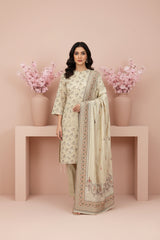 BAVARIAN CREAM 3Pc Premium Dhanak Printed Suits (Unstitched)
