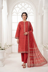 BURGUNDY RED & CREAM Premium Classic Lawn 3pc Suit with Light Weight Voile Dupatta (Unstitched)