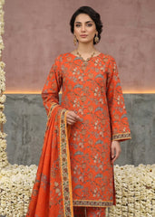 BRIGHT ORANGE WITH MULTI PRINT CAMBRIC LAWN SUIT WITH VOILE DUPATTA 3Pc (Unstitched)