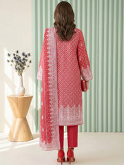 SMITTEN PINK WITH WHITE BLOCK PRINTED Premium Classic Lawn 3pc Suit with Light Weight Voile Dupatta (Unstitched)