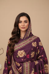 BASE EGGPLANT WITH MULTI PRINT 3pc Premium Doria linen suit with linen dupatta (Unstitched)