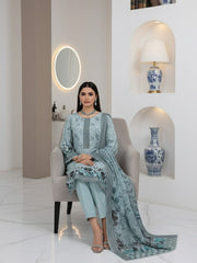 BASE PISTACHIO PERSIAN GREEN & BLACK Floral Digital Printed 3Pc suit with Luxury Voile Dupatta(Unstitched)