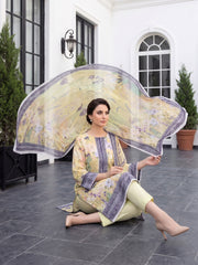 LEMON YELLOW  WITH MULTI  Digital Printed 3pc Suit with Luxury Voile Dupatta(Unstitched)