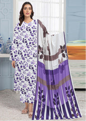 WHITE AND SHADES OF PURPLE  3pc Premium linen suit with linen dupatta (Unstitched)