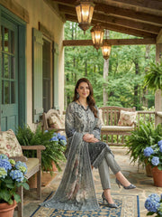 PASTEL GREEN WITH MULTI PRINT Premium Classic Lawn Printed Suit with Light Weight Fancy Voile Dupatta 3pc (Unstitched)