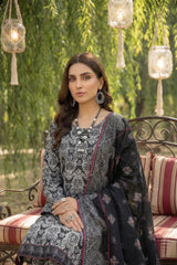 BLACK CREAM & RASBERRY CAMBRIC LAWN SUIT WITH VOILE DUPATTA 3Pc (Unstitched)