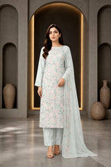TEA GREEN WITH MULTI PRINT Chiffon Embroidered 3Pc Suit (Unstitched)
