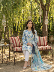 LIGHT GREY WITH CHATHAMS BLUE Digital Printed 3Pc suit with Luxury Voile Dupatta(Unstitched)