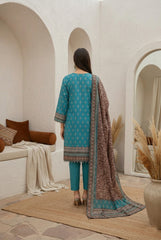 BLUE TURQUOISE & BROWN Premium Classic Lawn 3pc Suit with Light Weight Voile Dupatta (Unstitched)