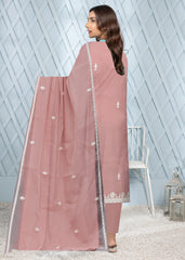 LIGHT TEA PINK ORGANZA Embroidered with Beads and Handwork 3Pc Suit (Unstitched)