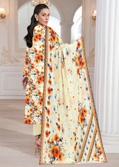 CREAM RUST AND ORANGE 3pc Premium Doria linen suit with linen dupatta (Unstitched)