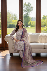 BASE WHITE CREAM WITH MULTI PRINT Printed Premium Lawn Full Suit 3pc Suit (Unstitched)