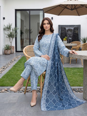 SHADES OF BLUE DIGITAL PRINTED PREMIUM LAWN SUIT WITH FINE LAWN DUPATTA 3Pc (Unstitched)
