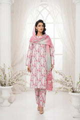 CREAM PINK & PISTACHIO Printed Full Suit with Luxury ZARI Dupatta 3pc (Unstitched)