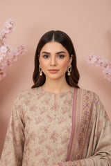 OAT BROWN 3Pc Premium Dhanak Printed Suits (Unstitched)