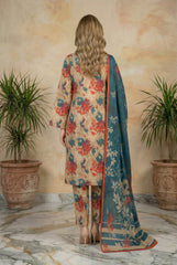 TEAL BLUE WITH MULTI PRINT Printed Full Suit with FANCY ZARI Dupatta 3pc (Unstitched)